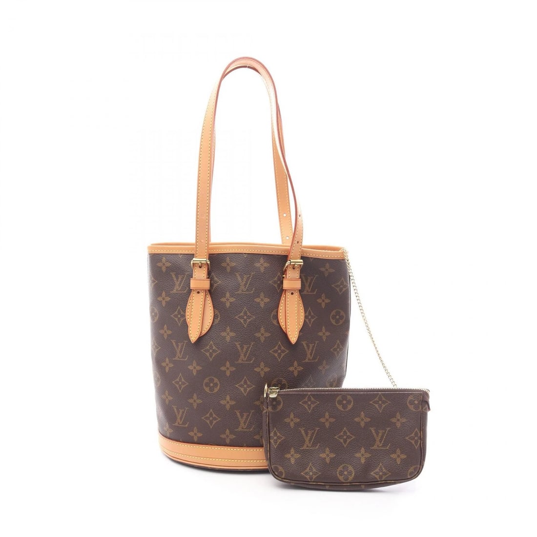 LOUIS VUITTON BUCKET 23 PM SHOULDER TOTE BAG HANDBAG: LOUIS VUITTON Bucket 23 PM Shoulder Tote Bag Handbag Brand: LOUIS VUITTON Type: Handbag Material: PVC coated canvas × leather Color: Brown??ish colors Size: (H:10.2" x W:8.9" x D:6.3")