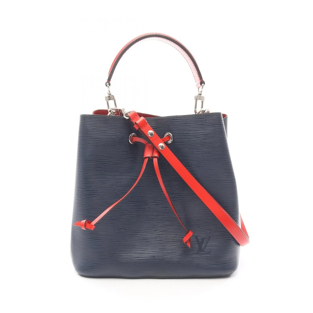 LOUIS VUITTON NEONOE CROSSBODY HANDBAG: LOUIS VUITTON Neonoe Crossbody Handbag Brand: LOUIS VUITTON Type: Handbag Material: Epi × leather Color: Indigo blue / Navy??ish colors × Red??ish colors Size: (H:10.0" x W:9.8" x D:6.7")