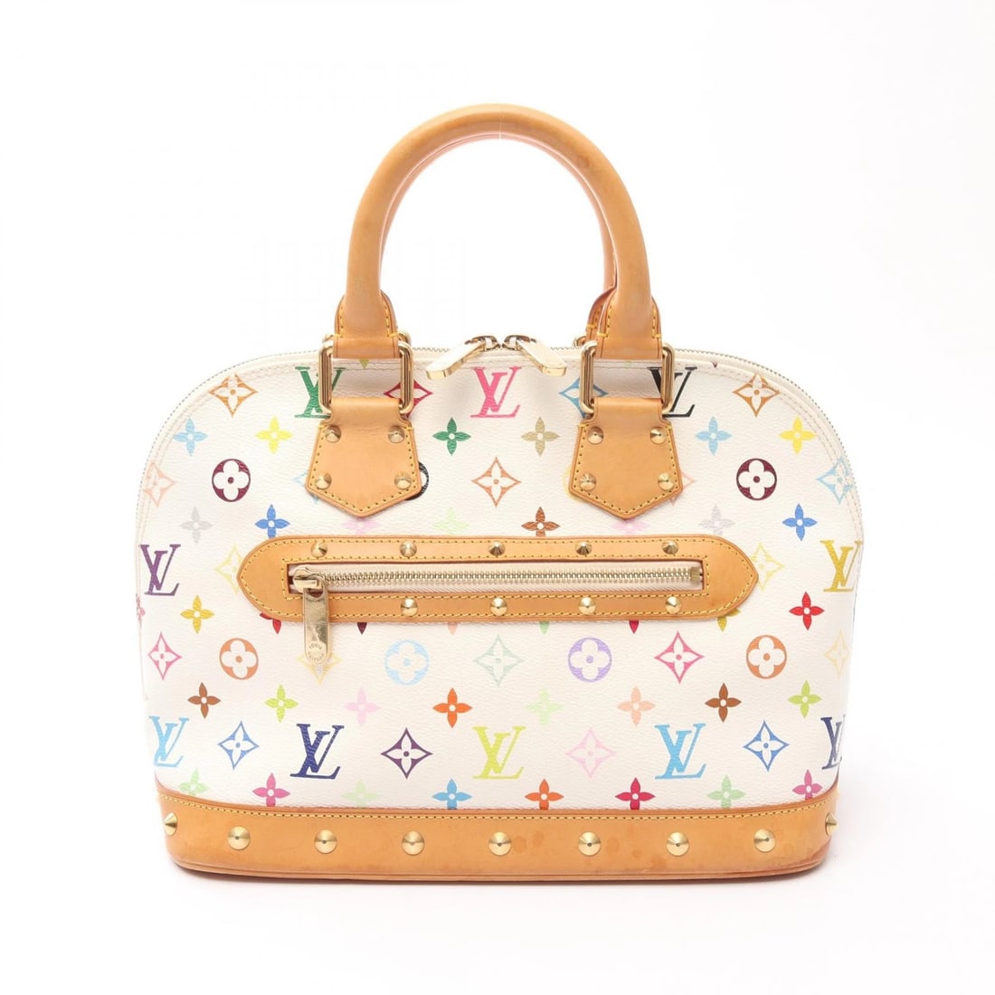 LOUIS VUITTON ALMA HANDBAG: LOUIS VUITTON Alma Handbag Brand: LOUIS VUITTON Type: Handbag Material: Monogram Multicolore × PVC coated canvas × leather Color: Blanc / White??ish colors Size: (H:9.1" x W:11.8" x D:6.3") Hand
