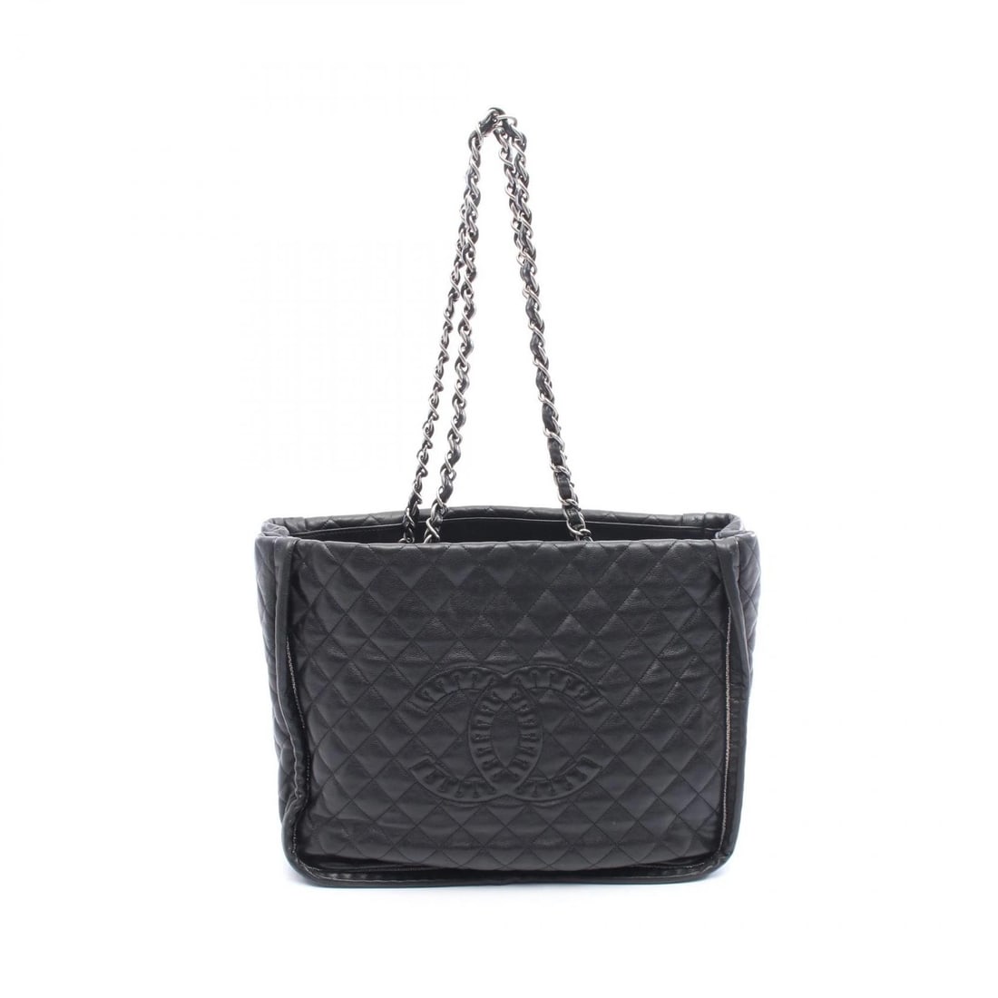CHANEL MATELASSE CHAIN TOTE SHOULDER BAG LEATHER BLACK TOTE BAG: CHANEL Matelasse Chain Tote shoulder Bag leather Black Tote Bag Brand: CHANEL Type: Tote Bag Material: leather × Lambskin (sheep leather) Color: Black??ish colors Size: (H:10.2" x W:13.0" x