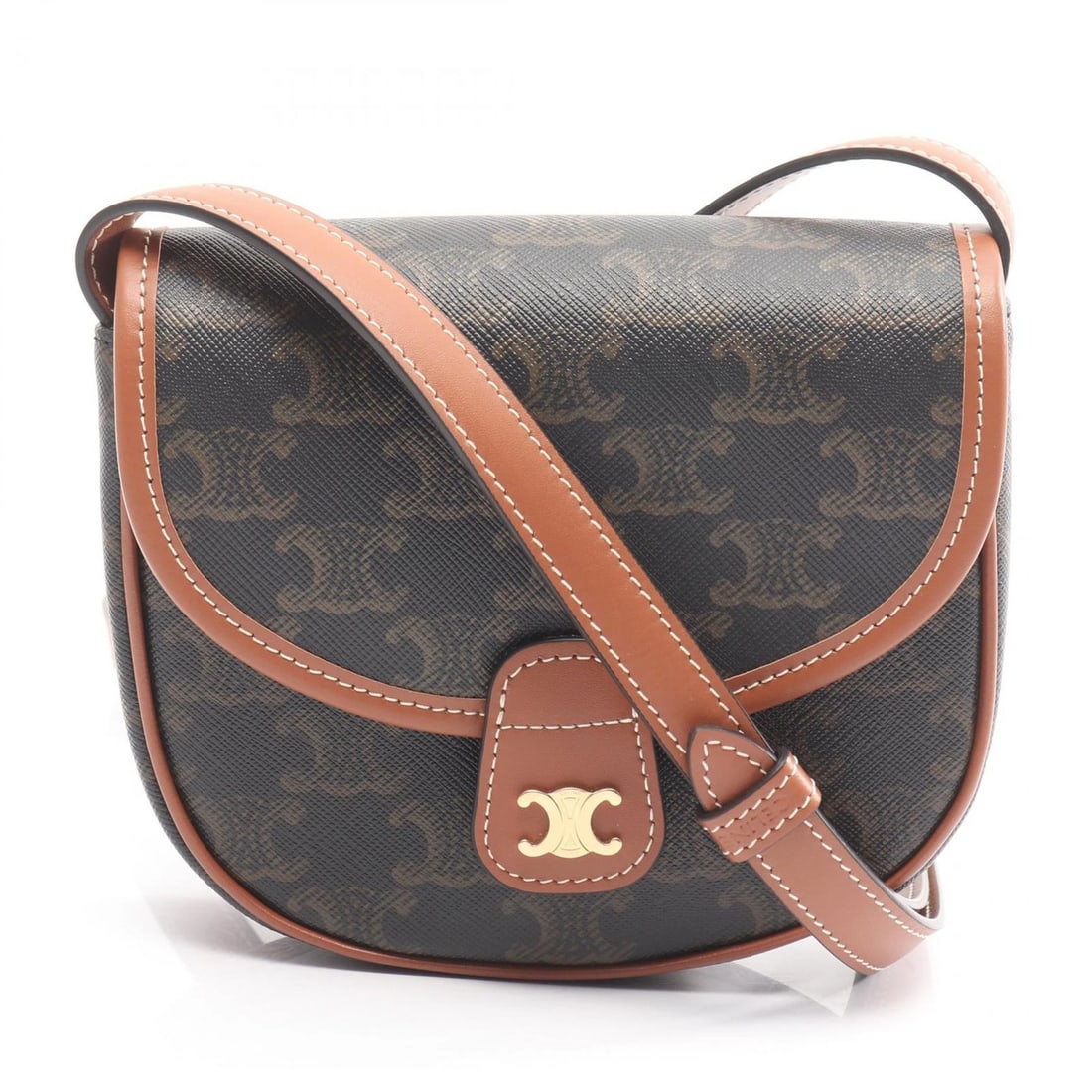 CELINE TRIOMPHE MINI BESACE SHOULDER CROSSBODY BAG: CELINE Triomphe Mini Besace Shoulder Crossbody Bag Brand: CELINE Type: Shoulder Bag Material: PVC coated canvas × leather Color: Black??ish colors × Brown??ish colors Size: (H:5.7" x W:6.1"