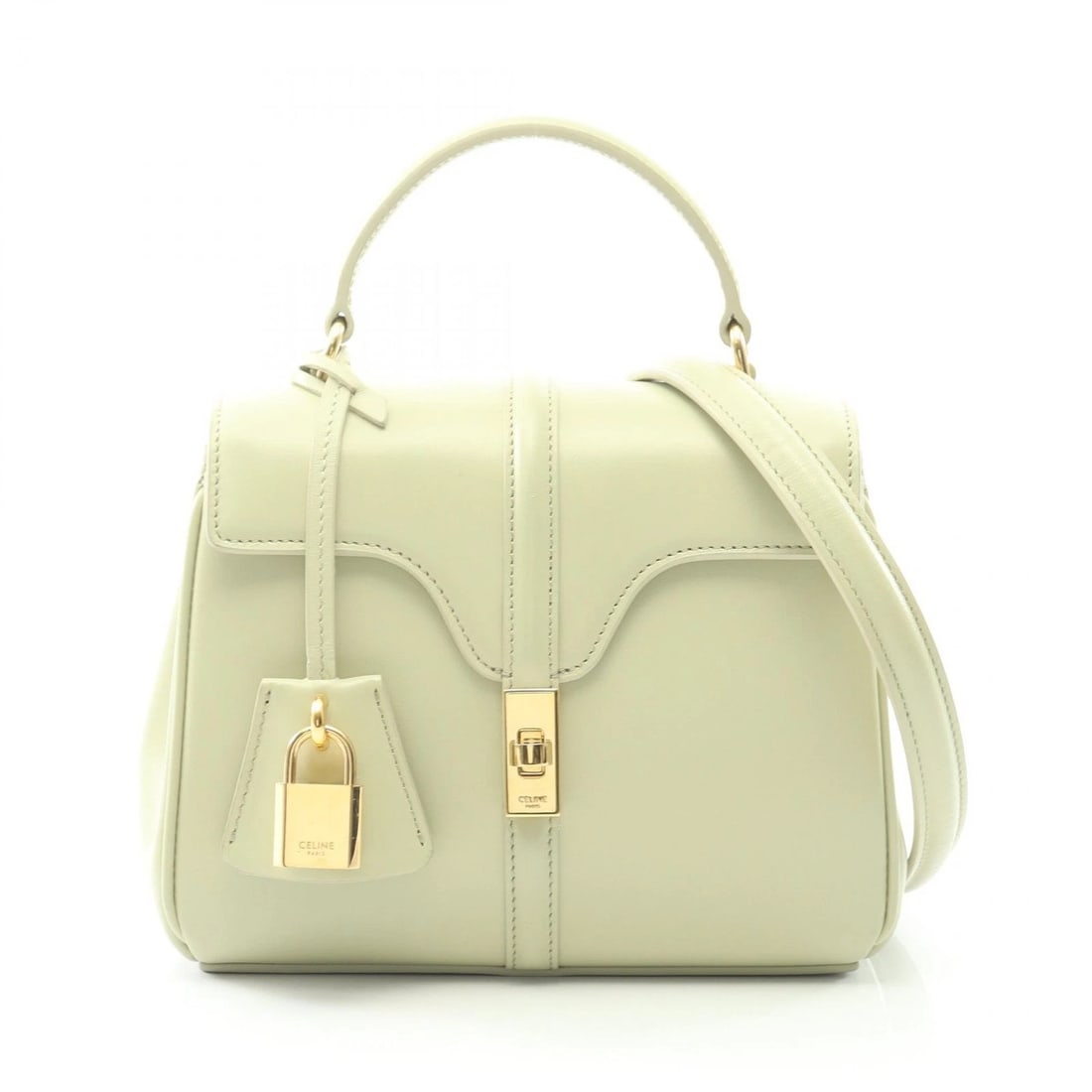 CELINE MINI 16 SEIZE SHOULDER HANDBAG: CELINE mini 16 Seize Shoulder Handbag Brand: CELINE Type: Handbag Material: leather Color: Green??ish colors Size: (H:5.9" x W:7.5" x D:3.3") Handle?20cm(7.9") Accessories: None Accessorie