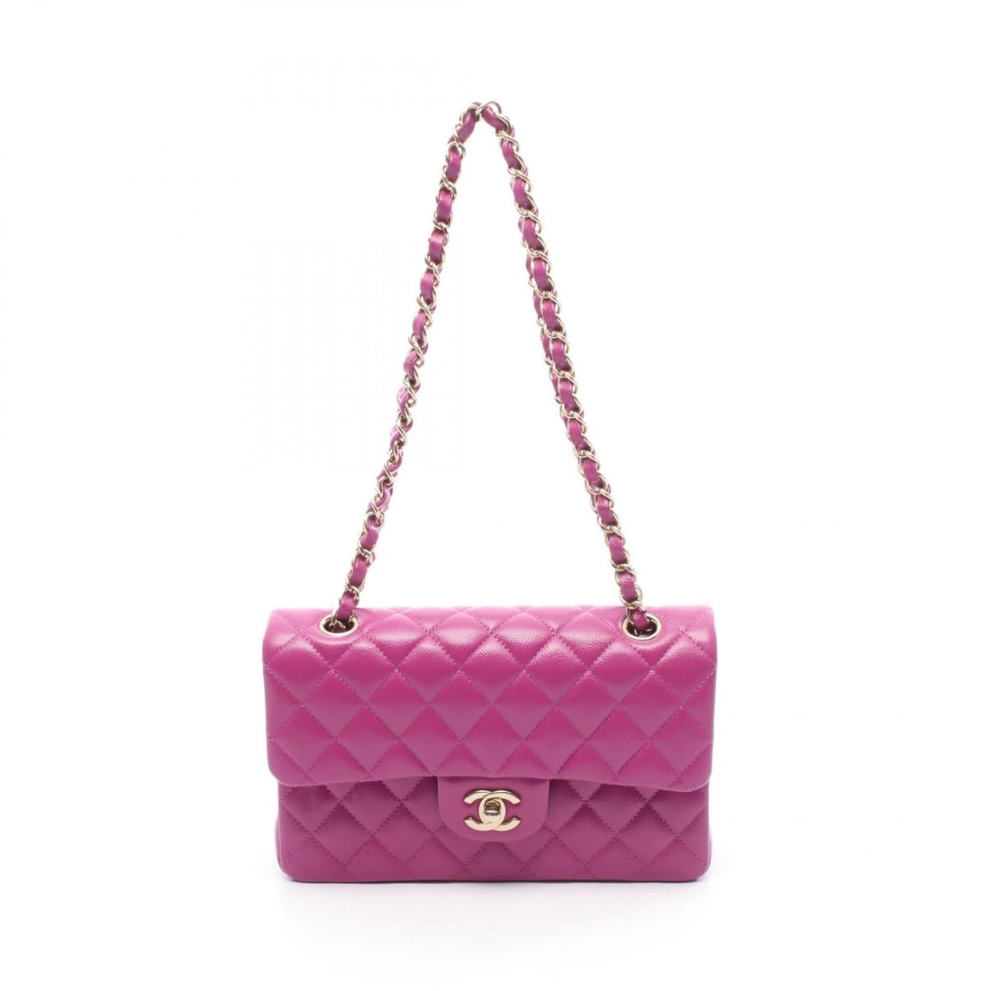 CHANEL MATELASSE DOUBLE FLAP CHAIN SHOULDER BAG: CHANEL Matelasse Double Flap Chain Shoulder Bag Brand: CHANEL Type: Shoulder Bag Material: Calfskin (cowhide) Color: Pink??ish colors Size: (H:5.5" x W:9.1" x D:2.4") Strap drop?23cm(9.1") Access