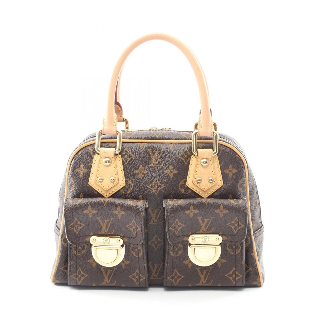 LOUIS VUITTON MANHATTAN PM HANDBAG: LOUIS VUITTON Manhattan PM Handbag Brand: LOUIS VUITTON Type: Handbag Material: Monogram × PVC coated canvas × leather Color: Brown??ish colors Size: (H:7.9" x W:11.4" x D:4.3") Handle?39cm(15.4