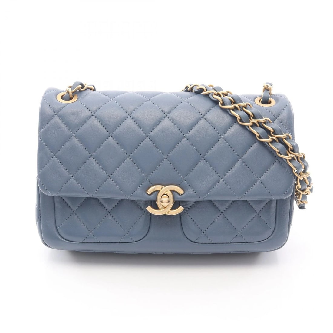 CHANEL MATELASSE CHAIN SHOULDER BAG: CHANEL Matelasse Chain Shoulder Bag Brand: CHANEL Type: Shoulder Bag Material: Lambskin (sheep leather) Color: Blue??ish colors Size: (H:5.9" x W:8.9" x D:2.2") Strap drop?26cm(10.2") Accessories