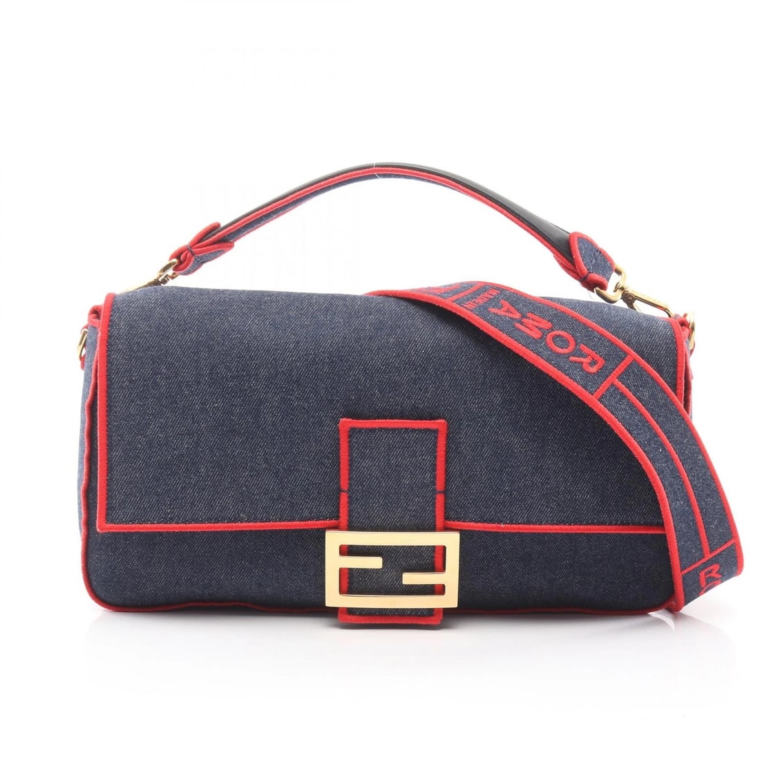 FENDI MAMMA BUCKET ROMA SHOULDER HANDBAG: FENDI Mamma Bucket ROMA Shoulder Handbag Brand: FENDI Type: Handbag Material: denim Color: Navy??ish colors × Red??ish colors Size: (H:7.1" x W:13.0" x D:2.4") Handle?37cm(14.6") 