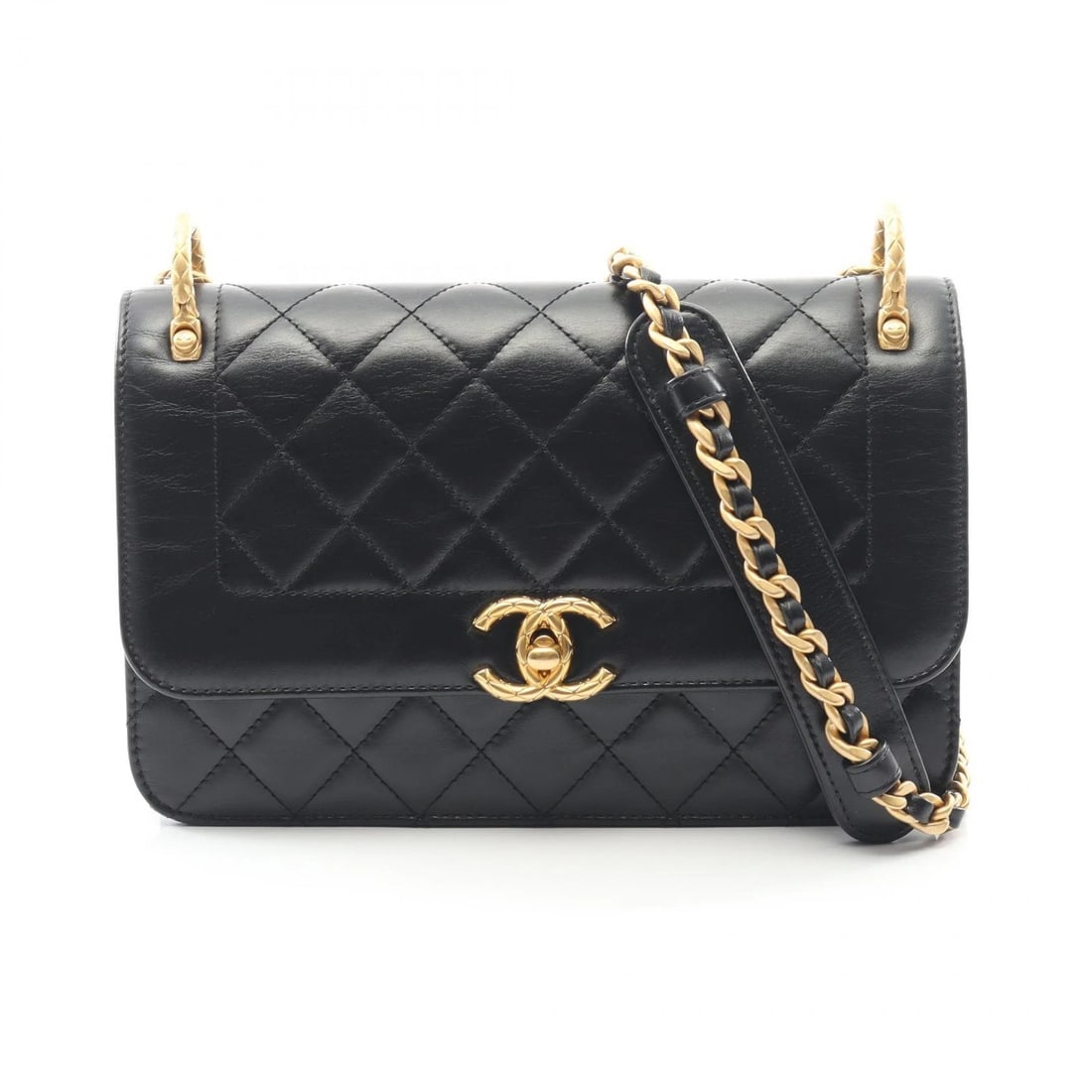 CHANEL MATELASSE CHAIN SHOULDER BAG LEATHER BLACK SHOULDER BAG (1 of 5)