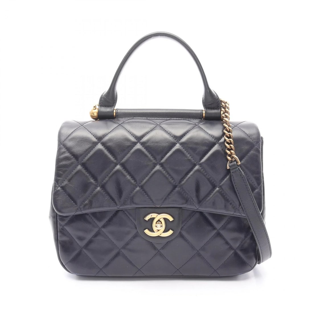 CHANEL MATELASSE TOP HANDLE CHAIN SHOULDER BAG: CHANEL Matelasse Top Handle Chain Shoulder Bag Brand: CHANEL Type: Shoulder Bag Material: Lambskin (sheep leather) Color: Navy??ish colors Size: (H:7.9" x W:9.8" x D:3.5") Handle?28cm(11.0") Acce