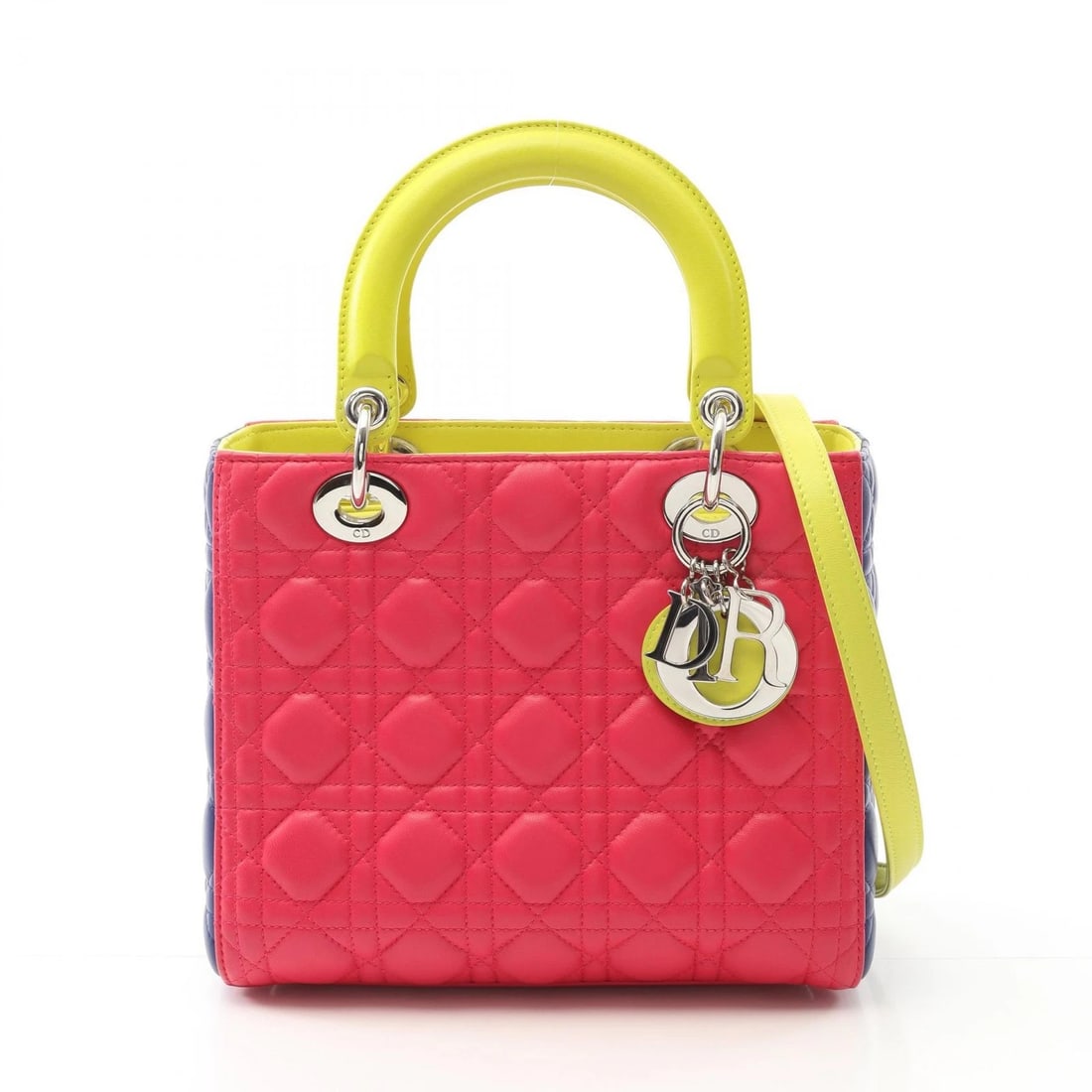 CHRISTIAN DIOR DIOR LADY CANNAGE 2WAY SHOULDER HANDBAG: Christian Dior Dior LADY Cannage 2Way Shoulder Handbag Brand: Dior Type: Handbag Material: leather Color: Pink??ish colors × Yellow??ish colors × Blue??ish colors Size: (H:7.9" x W:9.4" x D:4.3