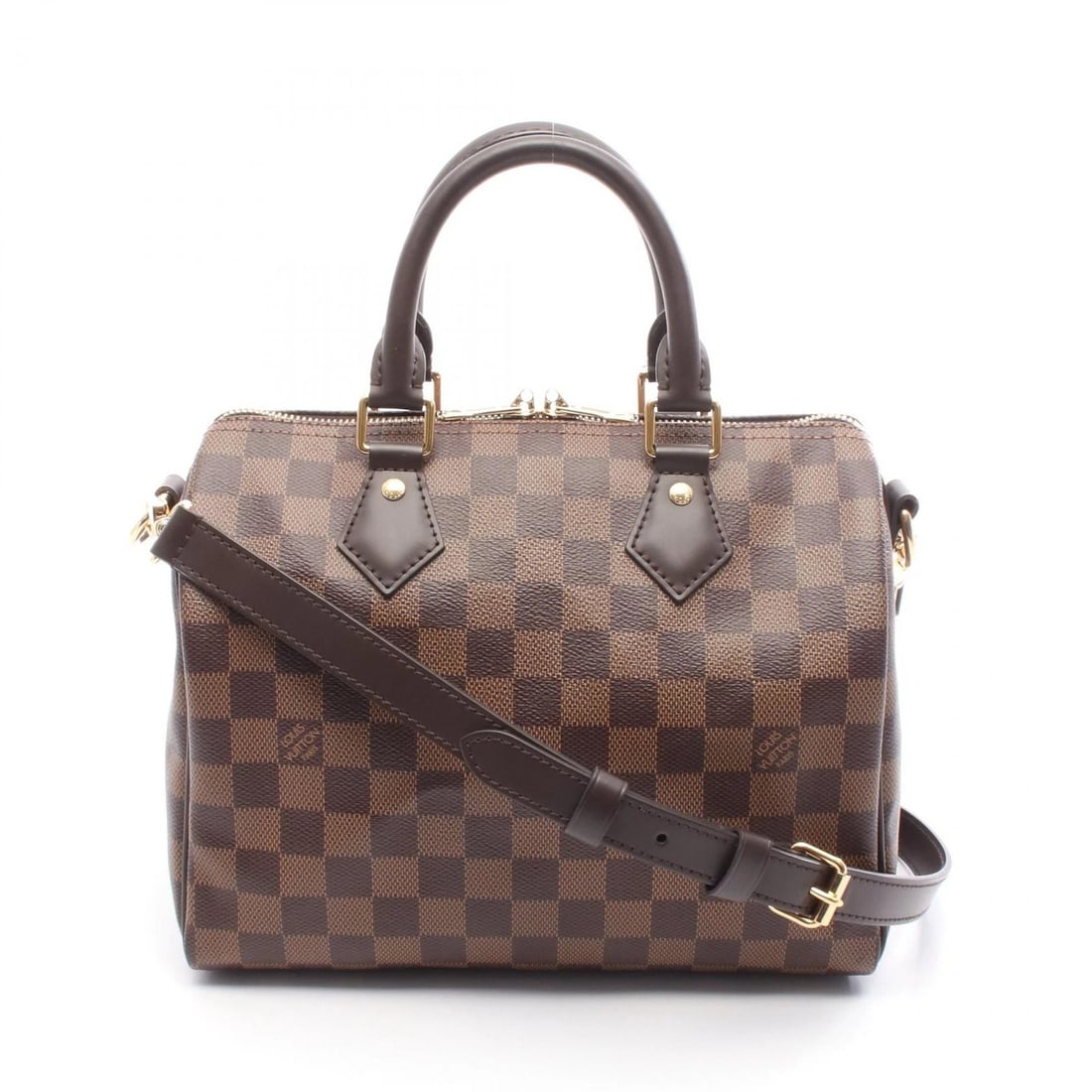 LOUIS VUITTON SPEEDY BANDOURIERE 25 HANDBAG: LOUIS VUITTON Speedy Bandouriere 25 Handbag Brand: LOUIS VUITTON Type: Handbag Material: Damier × PVC coated canvas × leather Color: Ebene / Brown??ish colors Size: (H:7.5" x W:9.8" x D:5.9") Ha