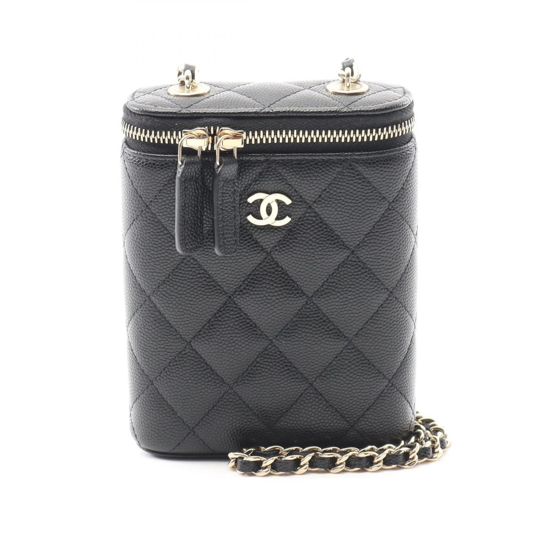 CHANEL MATELASSE VANITY CROSSBODY CHAIN SHOULDER BAG: CHANEL Matelasse Vanity Crossbody Chain Shoulder Bag Brand: CHANEL Type: Shoulder Bag Material: Calfskin (cowhide) Color: Black??ish colors Size: (H:4.7" x W:3.9" x D:1.6") Shoulder?117cm(46.1")