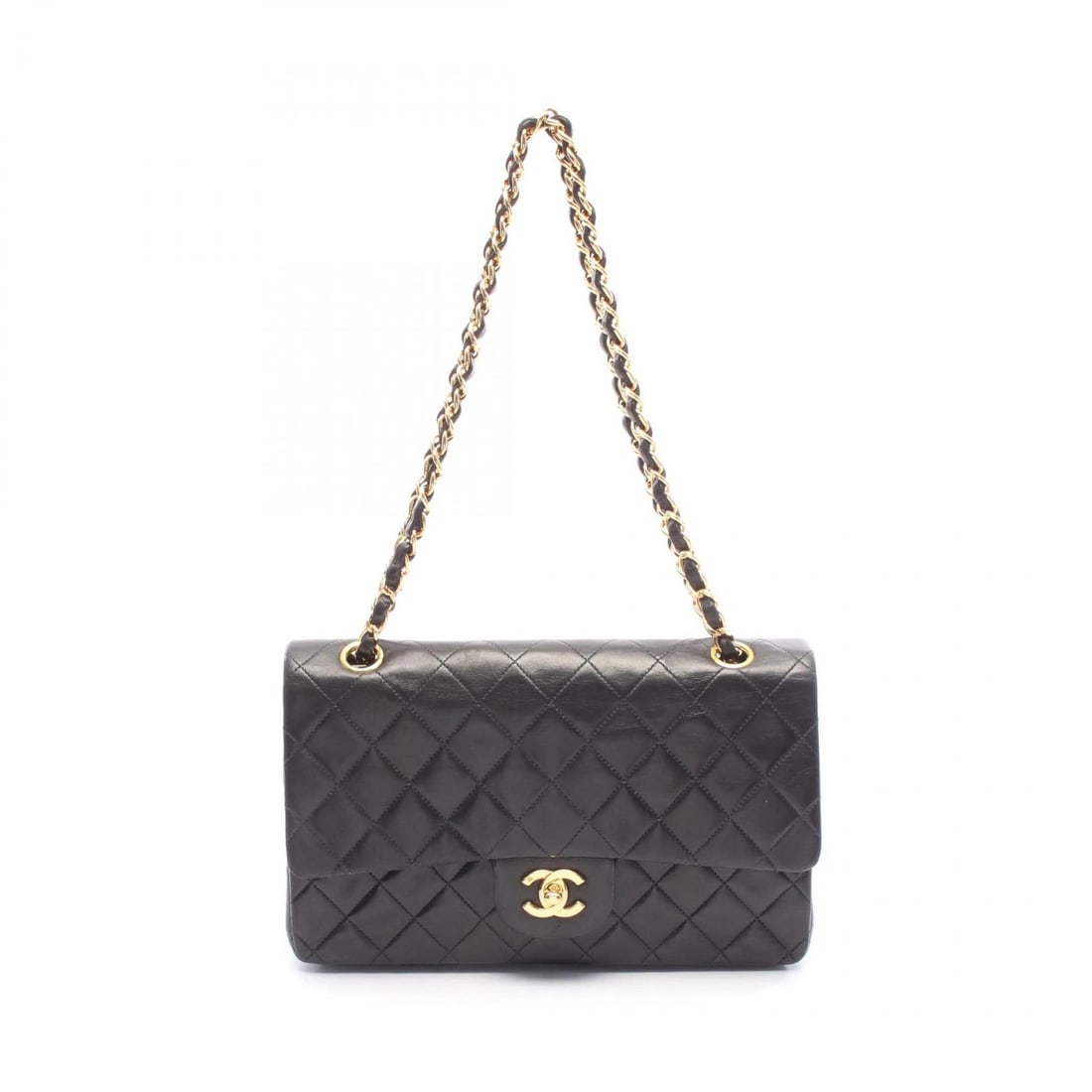 CHANEL MATELASSE W FLAP SHOULDER BAG: CHANEL Matelasse W flap Shoulder Bag Brand: CHANEL Type: Shoulder Bag Material: Lambskin (sheep leather) Color: Black??ish colors Size: (H:6.3" x W:9.8" x D:2.6") Strap drop?22cm(8.7") Accessorie