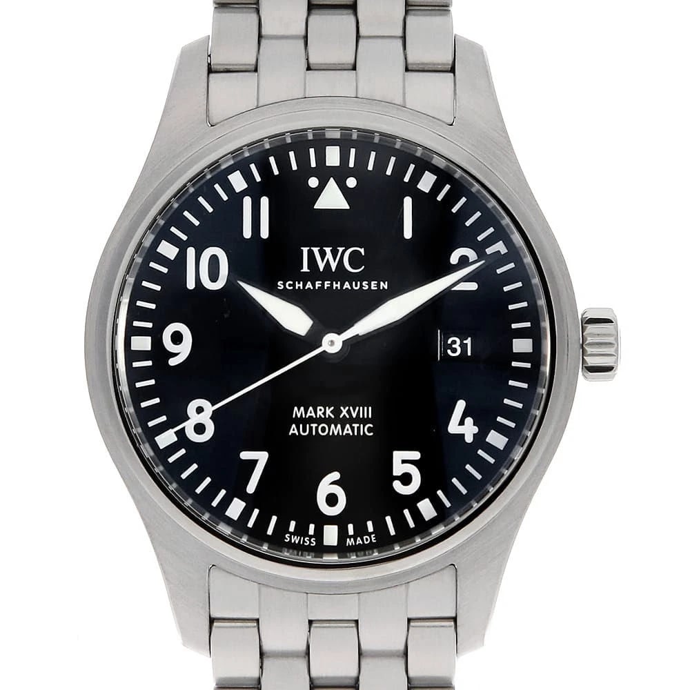 IWC PILOT WATCH MARK WRIST WATCH: IWC Pilot watch mark Wrist Watch Brand: IWC Type: Wrist watch Material: Band Material Stainless Steel, Case Material Stainless Steel Color: Black Size: Case:W40mm Circumference of Wrist:18.5cm Ac