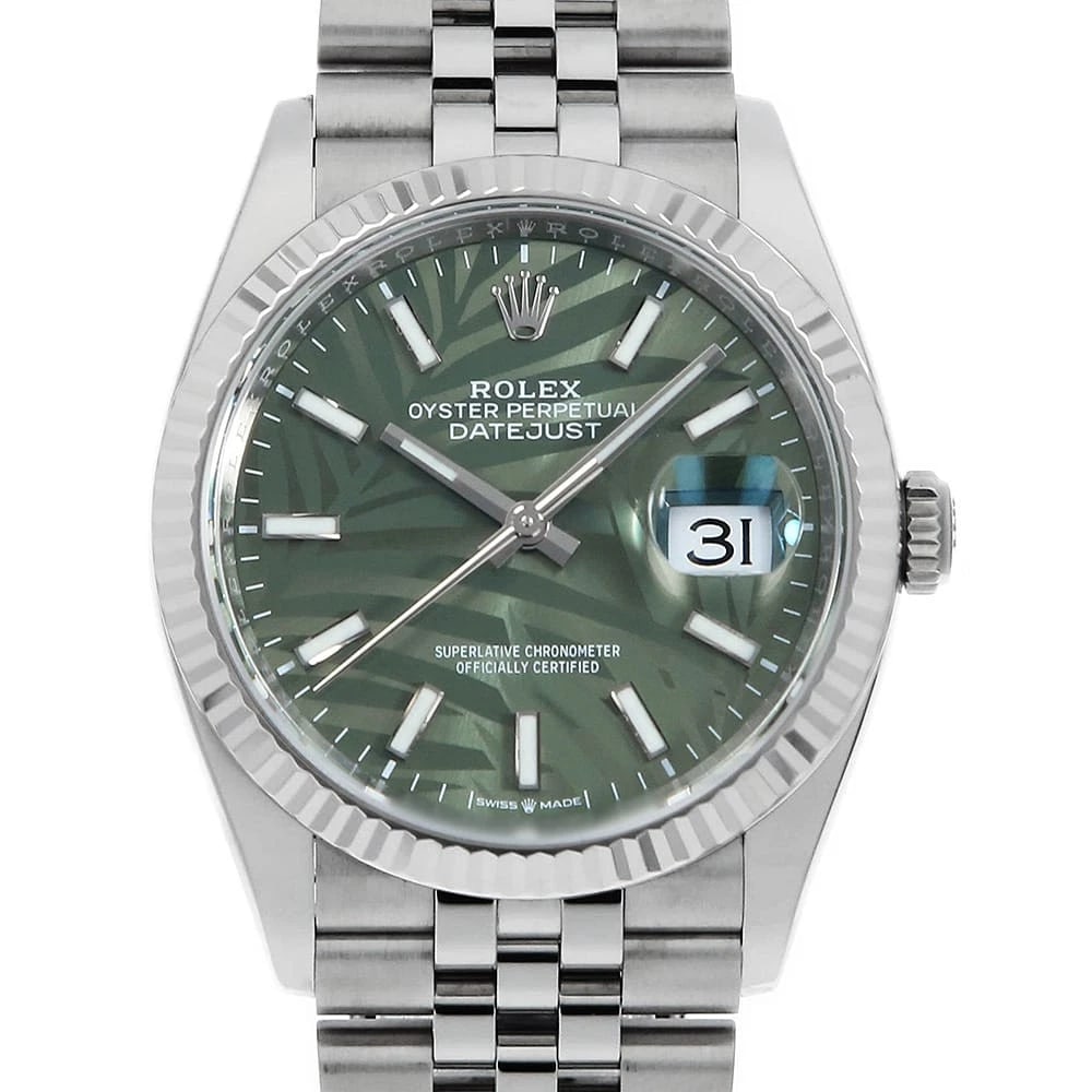ROLEX DATEJUST OLIVE GREEN PALM MOTIF ROW JUBILEE BRACELET WRIST WATCH (1 of 7)