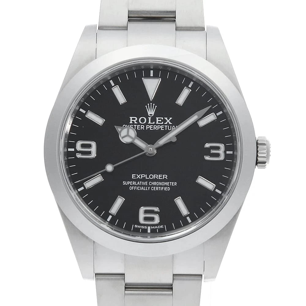 ROLEX EXPLORER I LATE MODEL WHITE BLACK WRIST WATCH: ROLEX Explorer I Late Model White black Wrist Watch Brand: ROLEX Type: Wrist watch Material: Band Material Stainless Steel, Case Material Stainless Steel Color: Black Size: Case:W39mm Circumferenc