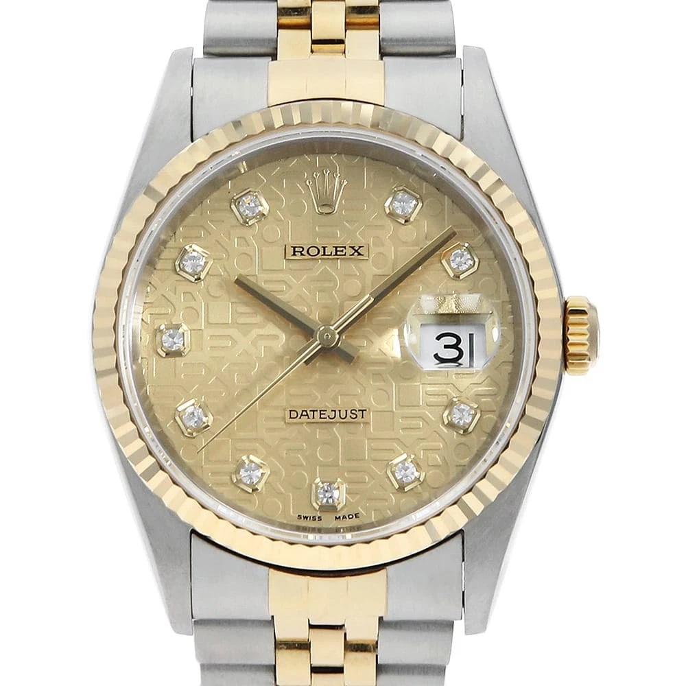 ROLEX DATEJUST 10P DIAMOND CHAMPAGNE WRIST WATCH: ROLEX Datejust 10P Diamond Champagne Wrist Watch Brand: ROLEX Type: Wrist watch Material: Band Material Stainless Steel/Yellow Gold, Case Material Stainless Steel/Yellow Gold Color: Champagne Gold