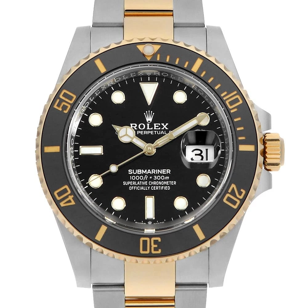 ROLEX SUBMARINER DATE BLACK WRIST WATCH: ROLEX SUBMARINER Date black Wrist Watch Brand: ROLEX Type: Wrist watch Material: Band Material Stainless Steel/Yellow Gold, Case Material Stainless Steel Color: Black Size: Case:W41mm Circumferenc