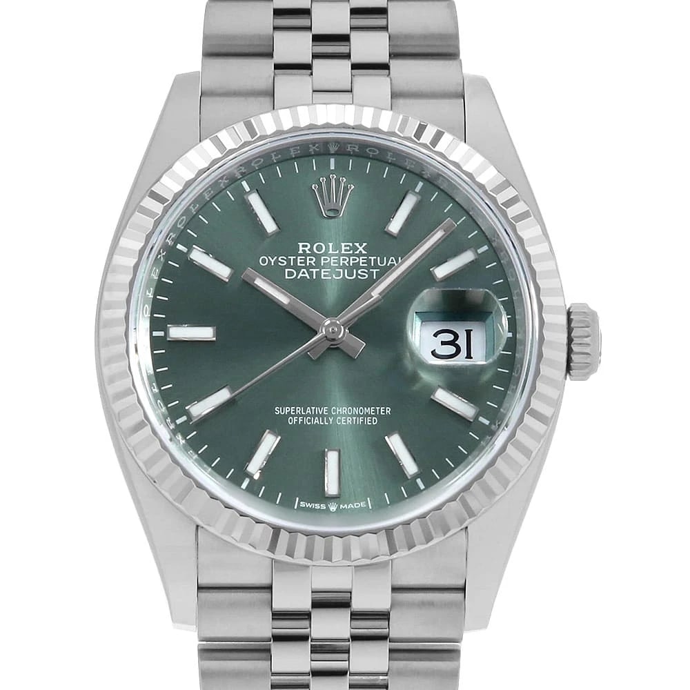 ROLEX DATEJUST 36 MINT GREEN BAR 5 ROWS JUBILEE BRACELET WRIST WATCH (1 of 5)