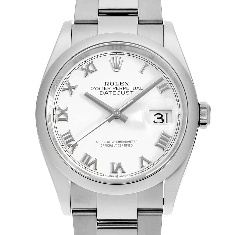 ROLEX DATEJUST 36 WHITE ROMAN 3 ROW OYSTER BRACELET WRIST WATCH: ROLEX DATEJUST 36 white Roman 3 row oyster bracelet Wrist Watch Brand: ROLEX Type: Wrist watch Material: Band Material Stainless Steel, Case Material Stainless Steel Color: White Size: Case:W36mm