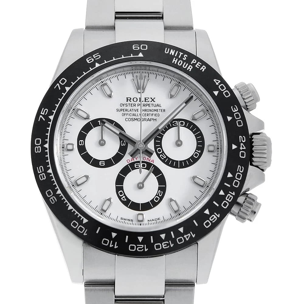 ROLEX COSMOGRAPH DAYTONA WHITE WRIST WATCH: ROLEX Cosmograph Daytona white Wrist Watch Brand: ROLEX Type: Wrist watch Material: Band Material Stainless Steel, Case Material Stainless Steel Color: White Size: Case:W40mm Circumference of Wris