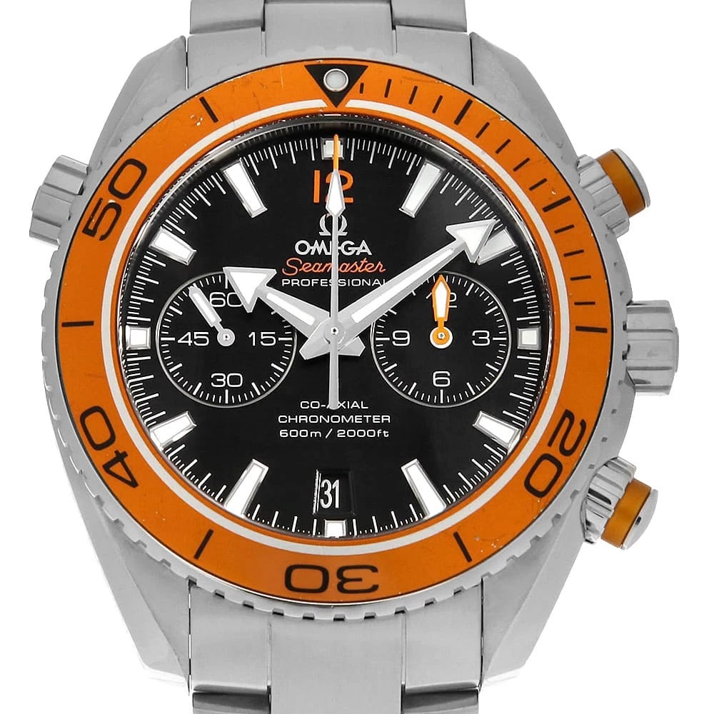 OMEGA SEAMASTER PLANET OCEAN CHRONOGRAPH WRIST WATCH: OMEGA Seamaster Planet Ocean Chronograph Wrist Watch Brand: OMEGA Type: Wrist watch Material: Band Material Stainless Steel, Case Material Stainless Steel Color: Black Size: Case:W45.5mm Circumfer