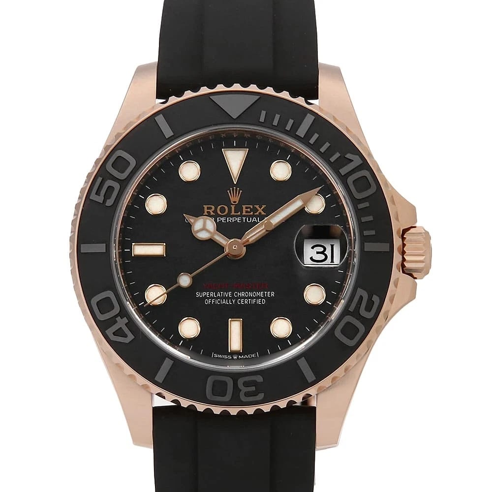 ROLEX YACHT MASTER 37 BLACK SECOND HAND WRIST WATCH: ROLEX Yacht Master 37 black second hand Wrist Watch Brand: ROLEX Type: Wrist watch Material: Band Material rubber, Case Material Everose Gold Color: Black Size: Case:W37mm Circumference of Wrist:1