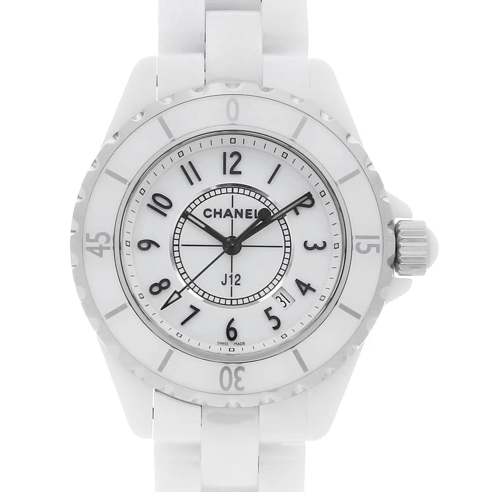 CHANEL J12 WHITE CERAMIC SECOND HAND WRIST WATCH: CHANEL J12 white ceramic second hand Wrist Watch Brand: CHANEL Type: Wrist watch Material: Band Material Ceramic, Case Material Ceramic Color: White Size: Case:W33mm Circumference of