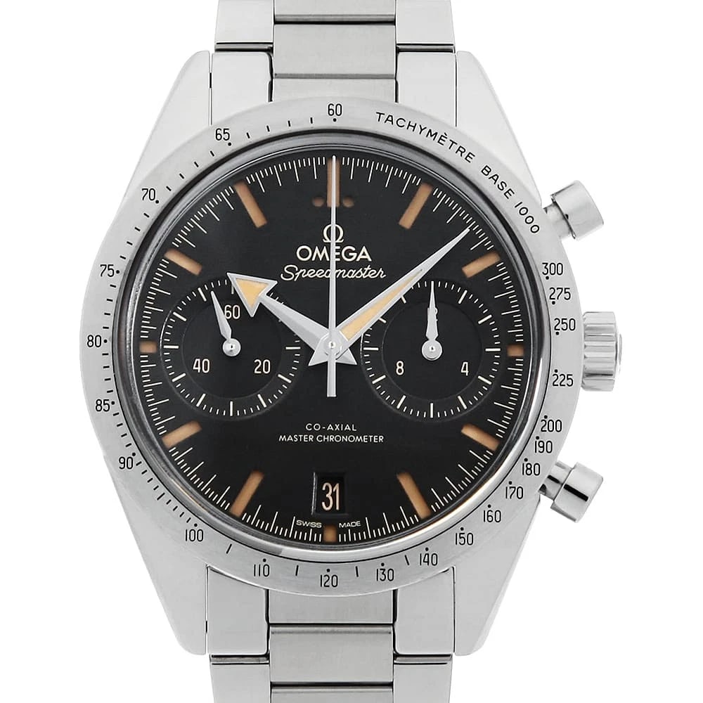 OMEGA SPEEDMASTER 57 CO-AXIAL MASTER CHRONOMETER CHRONOGRAPH WRIST WATCH: OMEGA Speedmaster 57 Co-Axial Master Chronometer Chronograph Wrist Watch Brand: OMEGA Type: Wrist watch Material: Band Material Stainless Steel, Case Material Stainless Steel Color: Black 