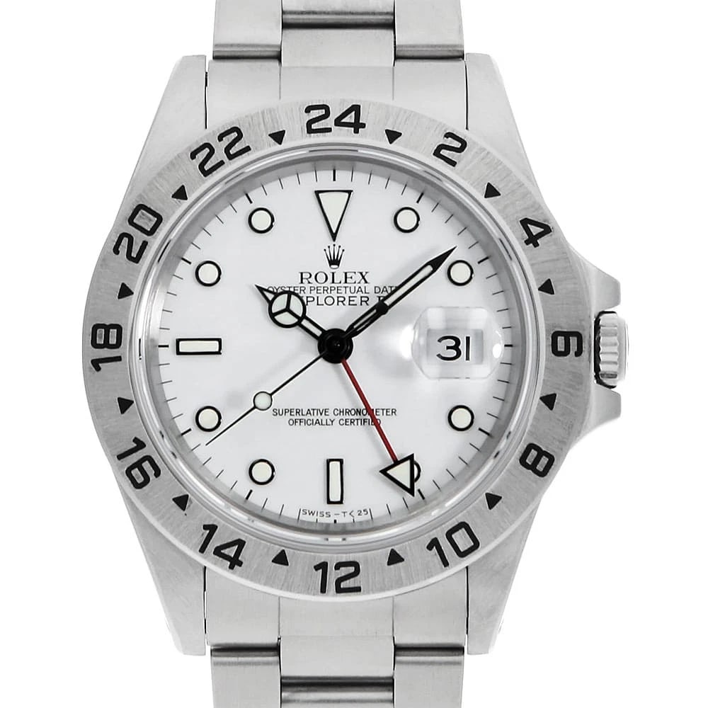 ROLEX EXPLORER WHITE SINGLE BUCKLE WRIST WATCH: ROLEX Explorer white Single buckle Wrist Watch Brand: ROLEX Type: Wrist watch Material: Band Material Stainless Steel, Case Material Stainless Steel Color: White Size: Case:W40mm Circumference