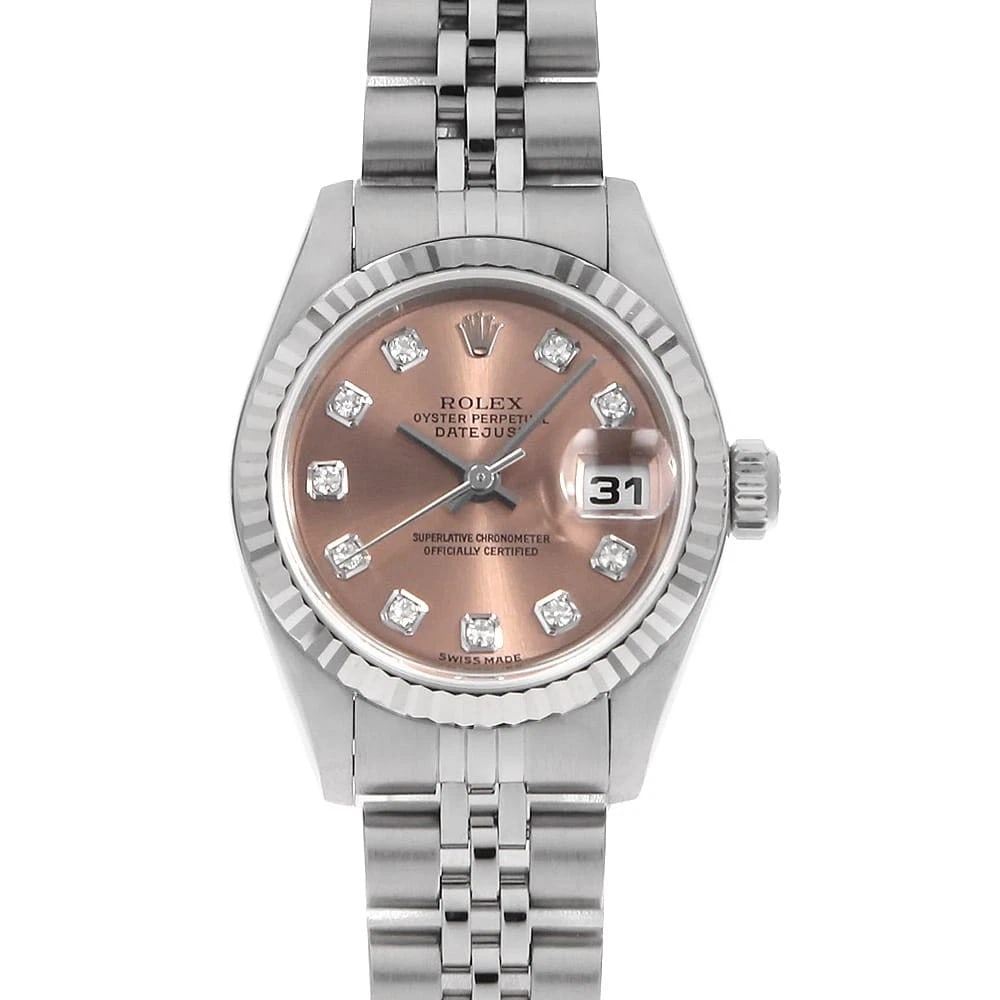 ROLEX DATEJUST 10P DIAMOND PINK WRIST WATCH: ROLEX Datejust 10P Diamond pink Wrist Watch Brand: ROLEX Type: Wrist watch Material: Band Material Stainless Steel, Case Material Stainless Steel/White gold Color: Pink Size: Case:W26mm