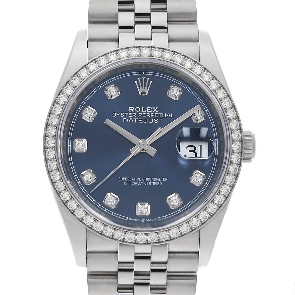 ROLEX DATEJUST 36 10P DIAMOND BLUE 5 ROW JUBILEE BRACELET WRIST WATCH: ROLEX Datejust 36 10P diamond blue 5 row jubilee bracelet Wrist Watch Brand: ROLEX Type: Wrist watch Material: Band Material Stainless Steel, Case Material Stainless Steel/White gold Color:
