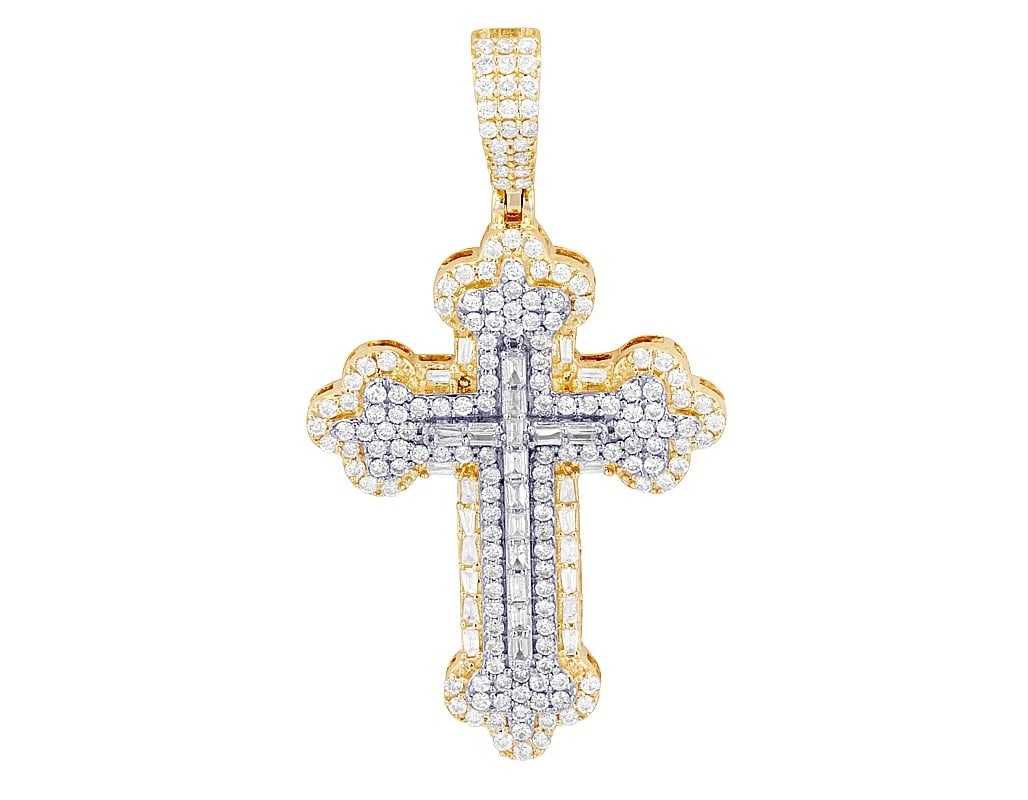 BAGUETTE CROSS REAL DIAMOND PENDANT 10K YELLOW GOLD (1 of 2)