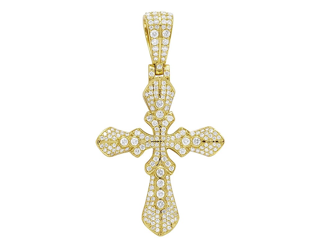 10K YELLOW GOLD REAL DIAMOND GOTHIC CROSS PENDANT (1 of 2)