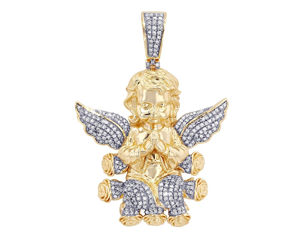 ANGEL WINGS REAL DIAMOND PENDANT 10K YELLOW GOLD: Angel Wings Real Diamond Pendant 10K Yellow Gold Brand: None Type: Necklace Material: 10k Yellow Gold, Main Stone/Creation Natural Color: Yellow Gold Size: Dimension W 36mm, L 51.7mm Accessories: