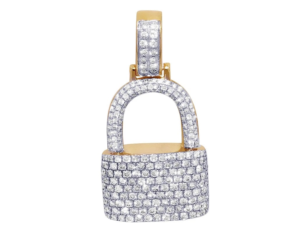 PADLOCK 1.66CT REAL DIAMOND PENDANT 14K YELLOW GOLD (1 of 2)