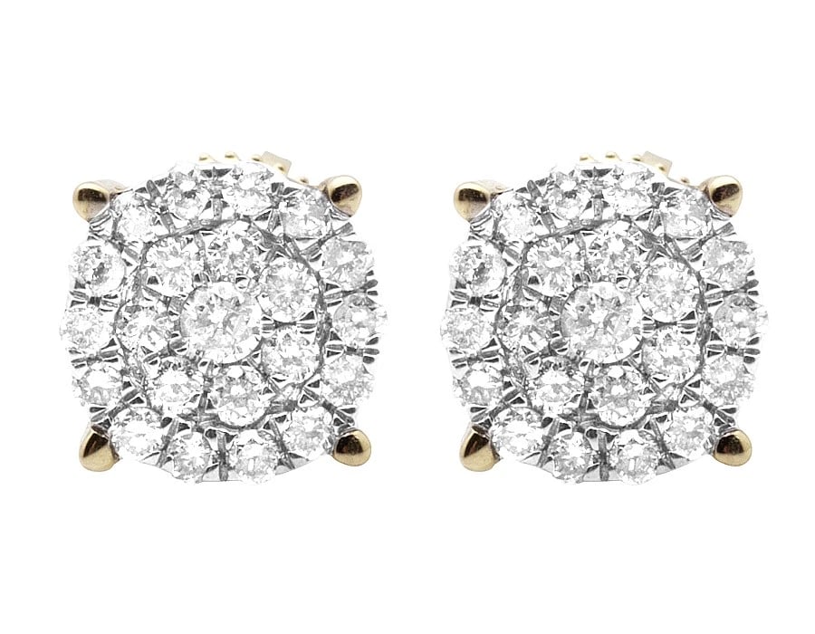 10K YELLOW GOLD GENUINE DIAMOND ROUND CLUSTER STUDS EARRINGS: 10K Yellow Gold Genuine Diamond Round Cluster Studs Earrings Brand: None Type: Earrings Material: 10k Yellow Gold, Main Stone/Creation Natural Color: Yellow Size: Dimension 11mm, 4mm height Acces