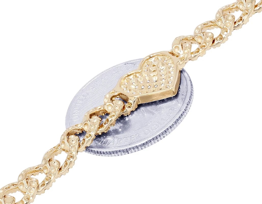 CUBAN HEART REAL DIAMOND BRACELET 10K GOLD: Cuban Heart Real Diamond Bracelet 10k Gold Brand: None Type: Bracelet Material: 10k Yellow Gold, Main Stone/Creation Natural Color: Yellow Gold Size: Dimension 7" x 9mm Width 9mmmm Accessories: N