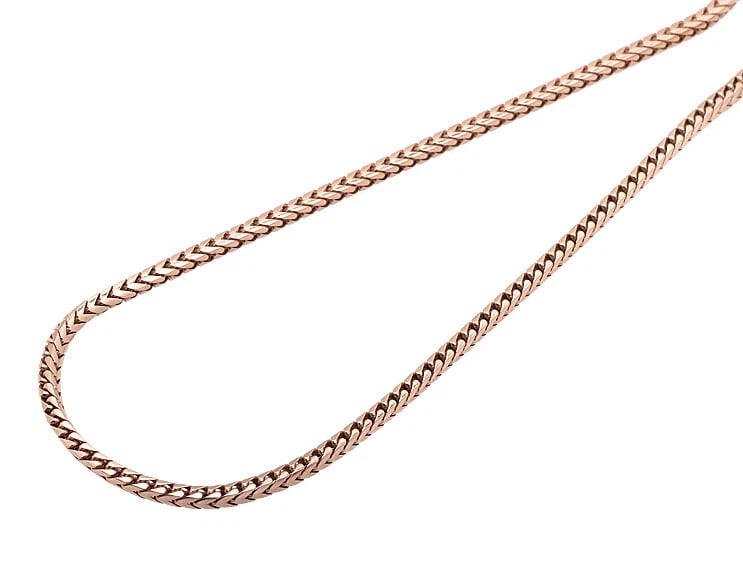 10K ROSE GOLD WIDE CLOSED FRANCO BOX LINK FROM CHAIN NECKLACE: 10K Rose Gold Wide Closed Franco Box Link From Chain Necklace Brand: None Type: Necklace Material: 10k Rose Gold, Color: Rose Gold Size: 20" Width 1.8mm Accessories: None Accessories Notic
