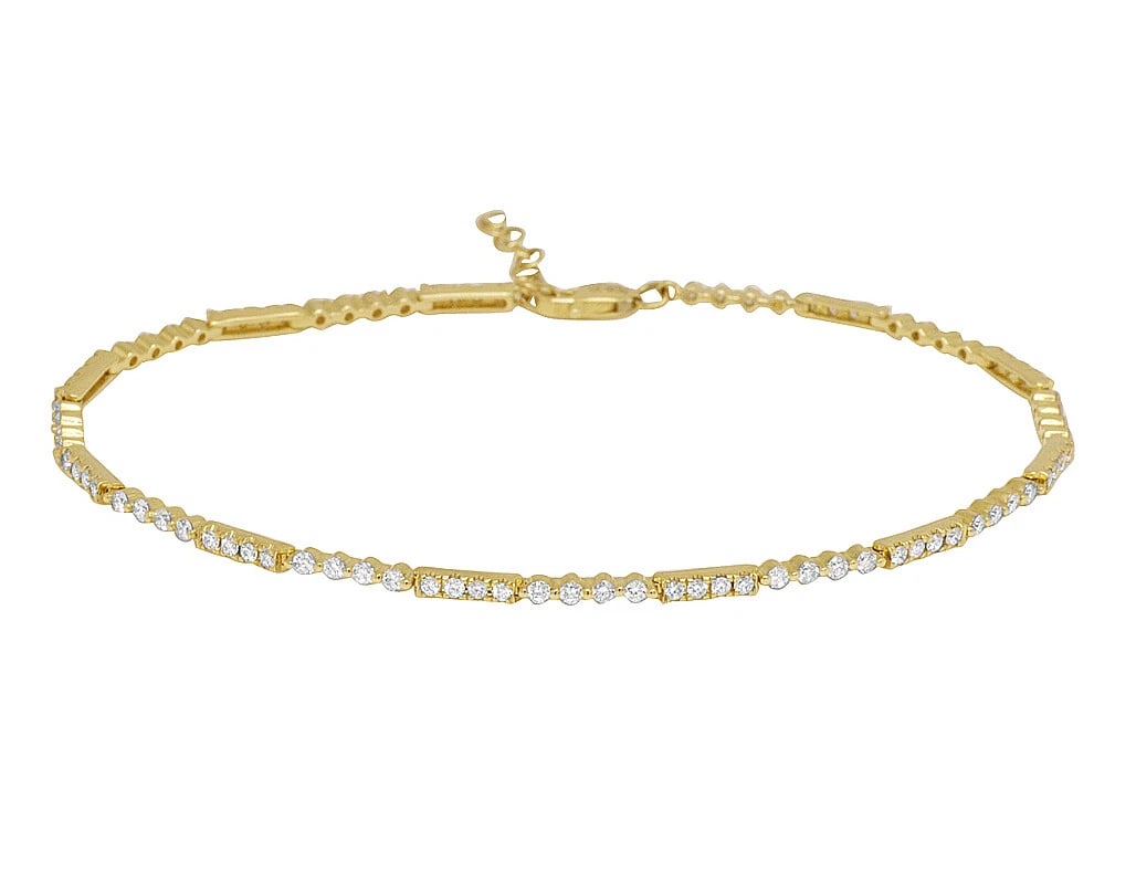 SINGLE ROW 1 REAL DIAMOND TENNIS BRACELET: Single Row 1 Real Diamond Tennis Bracelet Brand: None Type: Bracelet Material: 14k Yellow Gold, Main Stone/Creation Natural Color: Yellow Gold Size: Dimension 2mm x 8.5" Width 2mmmm Length 8.5