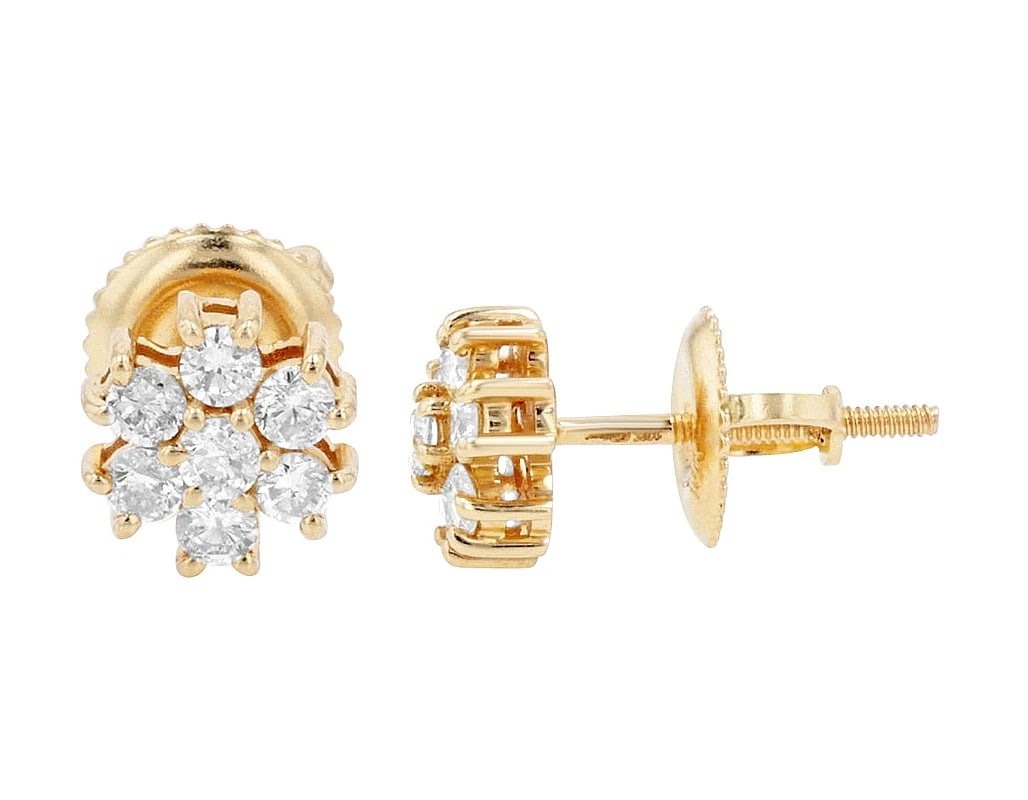 FLOWER CLUSTER REAL DIAMOND STUD EARRINGS: Flower Cluster Real Diamond Stud Earrings Brand: None Type: Earrings Material: 10k Yellow Gold, Main Stone/Creation Natural Color: Yellow Gold Size: Dimension L 14.5, W 11mm Accessories: None