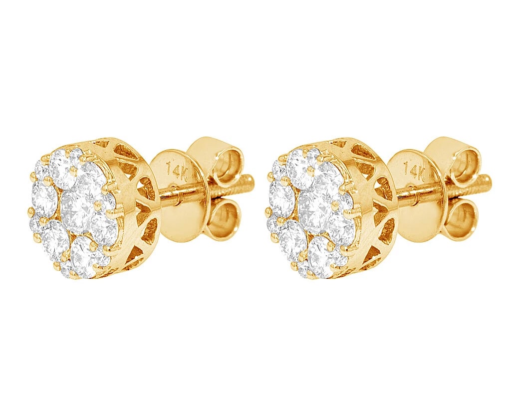 NOVA SOLITAIRE REAL VS DIAMOND CLUSTER STUD EARRINGS - 2