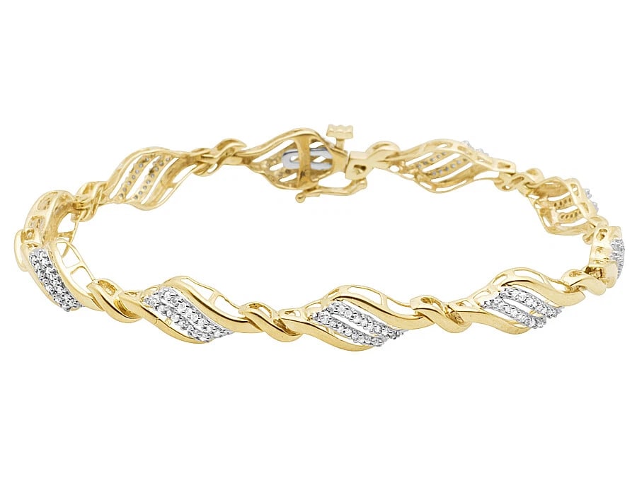 10K YELLOW GOLD GENUINE DIAMONDS DESIGNER BRACELET: 10K Yellow Gold Genuine Diamonds Designer Bracelet Brand: None Type: Bracelet Material: 10k Yellow Gold, Main Stone/Creation Natural Color: Yellow Gold Size: Dimension 7.5" longLength 7.5 in. 