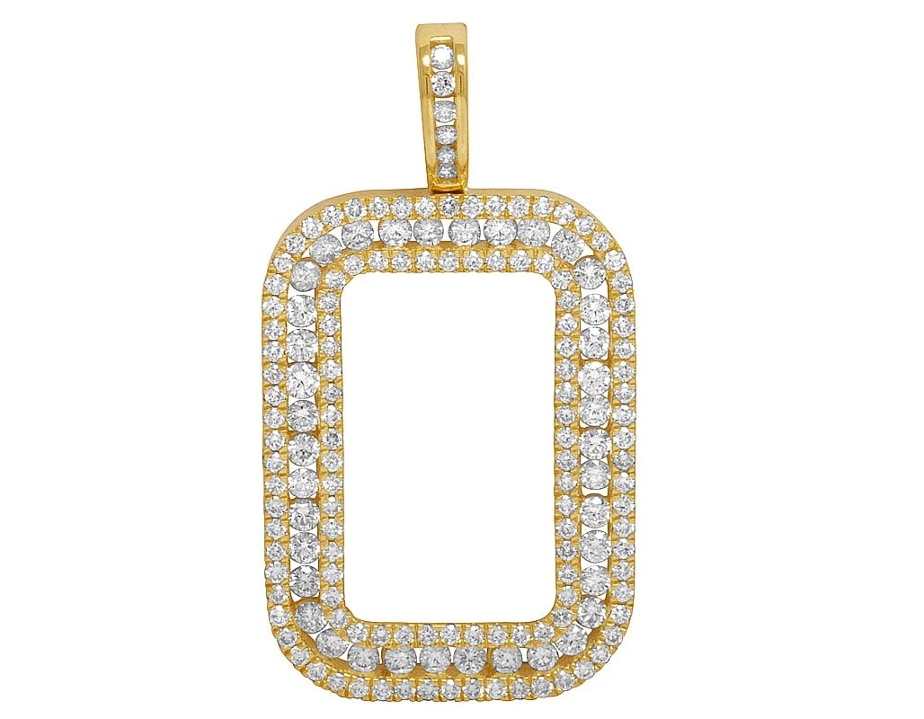 10K YELLOW GOLD DIAMOND FRAME FOR FORTUNA COIN BAR PENDANT: 10K Yellow Gold Diamond Frame For Fortuna Coin Bar Pendant Brand: None Type: Necklace Material: 10k Yellow Gold, Main Stone/Creation Natural Color: Yellow Gold Size: Dimension 1.8 