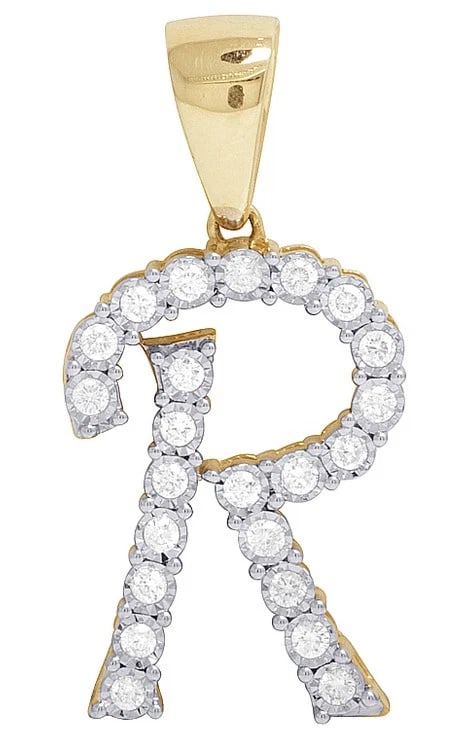 REAL 10K YELLOW GOLD GENUINE DIAMOND LETTER R INITIAL PENDANT: Real 10K Yellow Gold Genuine Diamond Letter R Initial Pendant Brand: None Type: Necklace Material: 10k Yellow Gold, Main Stone/Creation Natural Color: Yellow Gold Size: Dimension 1.1" 