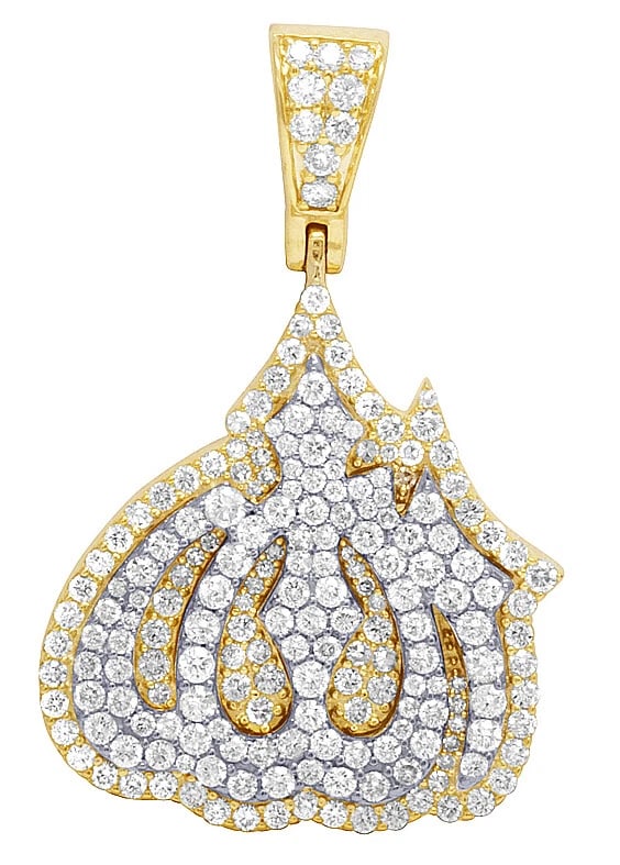 REAL DIAMOND ALLAH PENDANT 10K TWO TONE YELLOW GOLD CHARM (1 of 3)