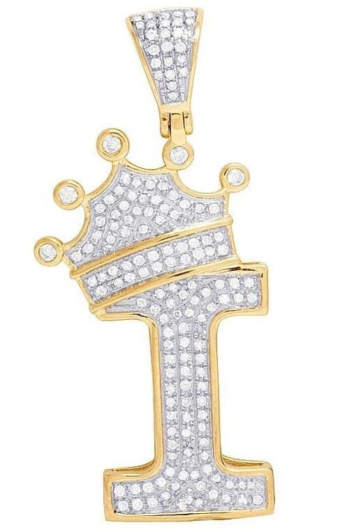 10K YELLOW GOLD GENUINE DIAMOND CROWN LETTER INITIAL "I" PENDANT: 10K Yellow Gold Genuine Diamond Crown Letter Initial "I" Pendant Brand: None Type: Necklace Material: 10k Yellow Gold, Main Stone/Creation Natural Color: Yellow Gold Size: Dimension 1.75" 
