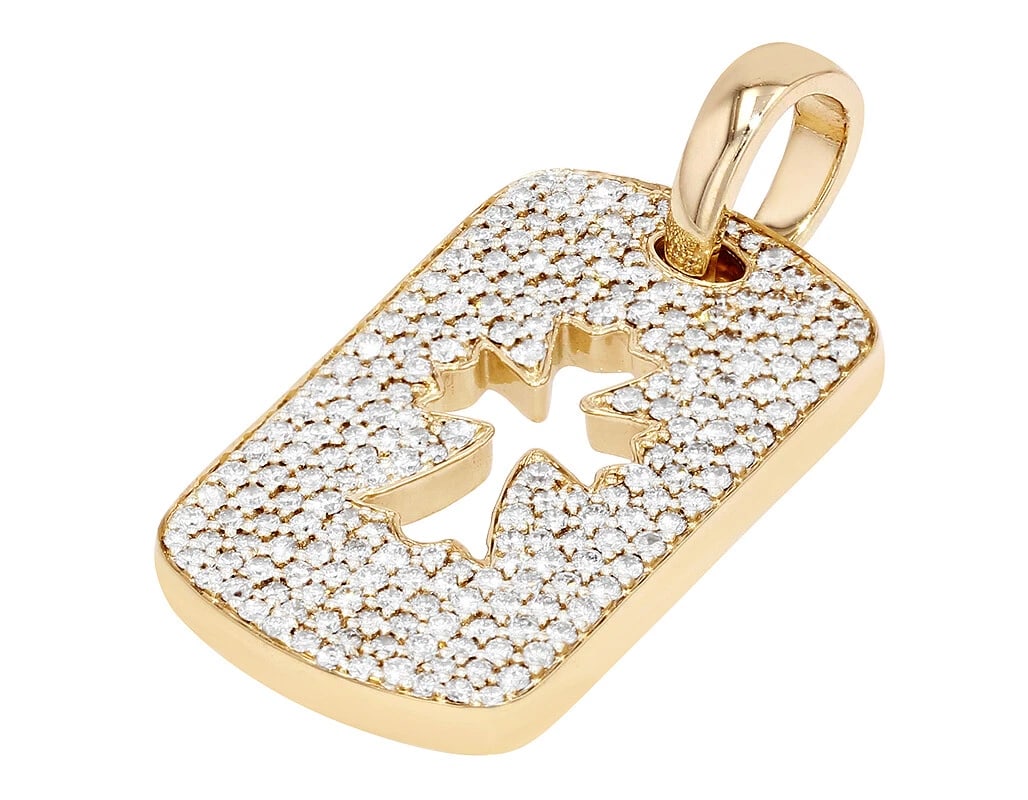 HOLLOW CROSS REAL DIAMOND TAG PENDANT: Hollow Cross Real Diamond Tag Pendant Brand: None Type: Necklace Material: 10k Yellow Gold, Main Stone/Creation Natural Color: Yellow Gold Size: Dimension L 1.5" x W 18mm Accessories: None