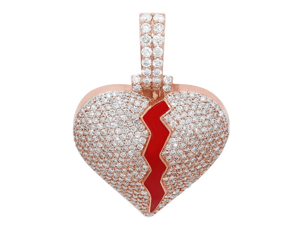 BROKEN HEART 3 CT REAL DIAMOND 10K ROSE GOLD PENDANT: Broken Heart 3 CT Real Diamond 10K Rose Gold Pendant Brand: None Type: Necklace Material: 10k Rose Gold, Main Stone/Creation Natural Color: Rose Gold Size: Dimension 1.5" Accessories: None
