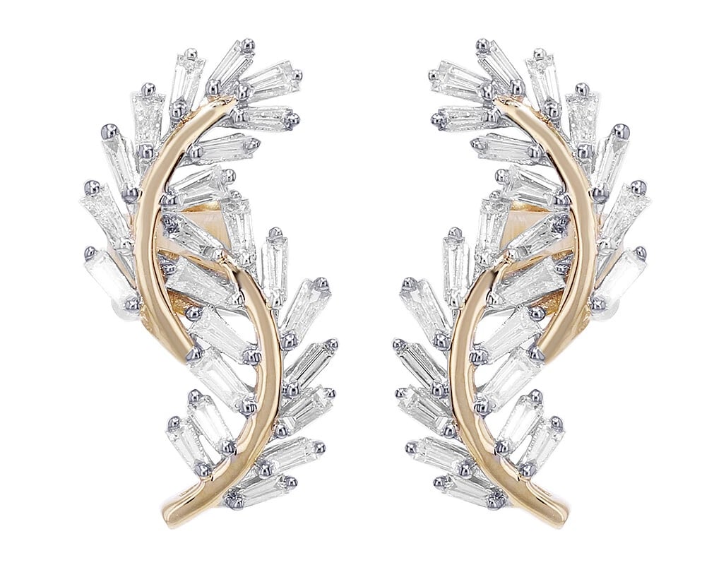 LEAF CLIMBER REAL DIAMOND STUD EARRINGS 10K YELLOW GOLD: Leaf Climber Real Diamond Stud Earrings 10K Yellow Gold Brand: None Type: Earring Material: 10k Yellow Gold, Main Stone/Creation Natural Color: Yellow Gold Size: Dimension 1" 8MM Accessories: Non