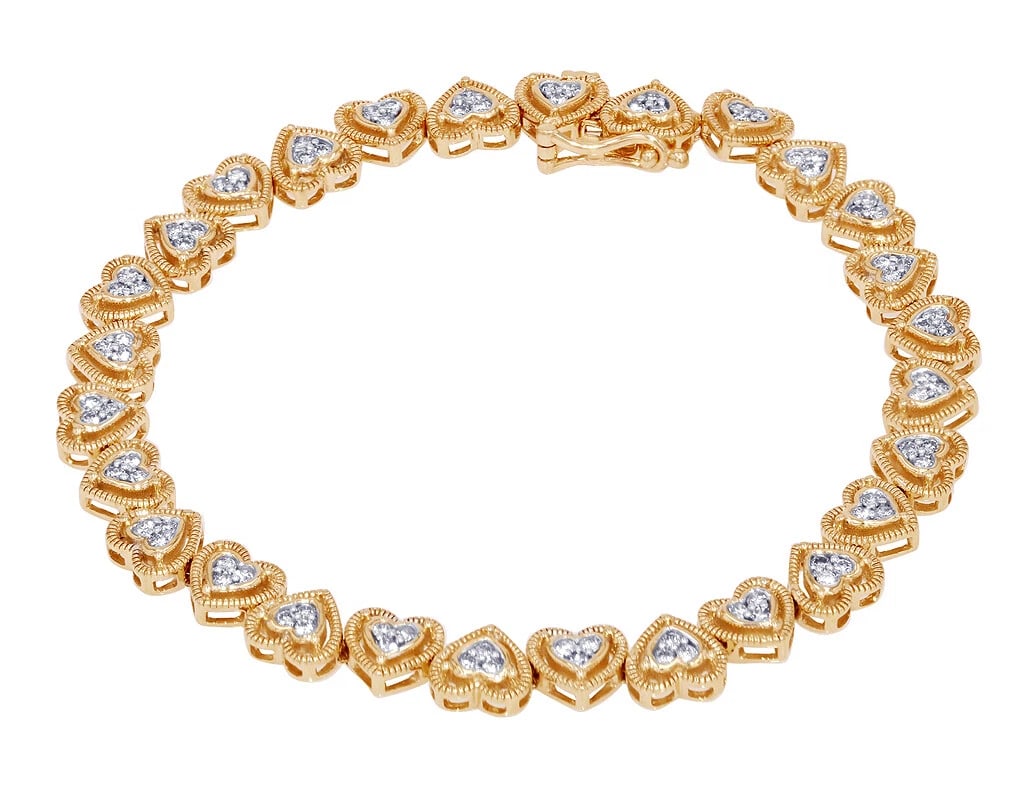 TEXTURED HEART SHAPED REAL DIAMOND BRACELET 10K YELLOW GOLD: Textured Heart Shaped Real Diamond Bracelet 10k Yellow Gold Brand: None Type: Bracelet Material: 10k Yellow Gold, Main Stone/Creation Natural Color: Yellow Gold Size: Dimension 7.75" x 6mm Length